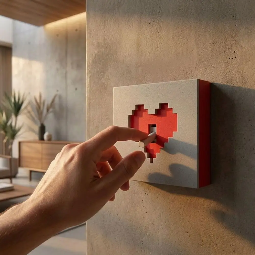 3D Printed Pixel Heart Light Switch Cover Removable Retro Game Style Wall Switch Plate Decor Shell Waterproof