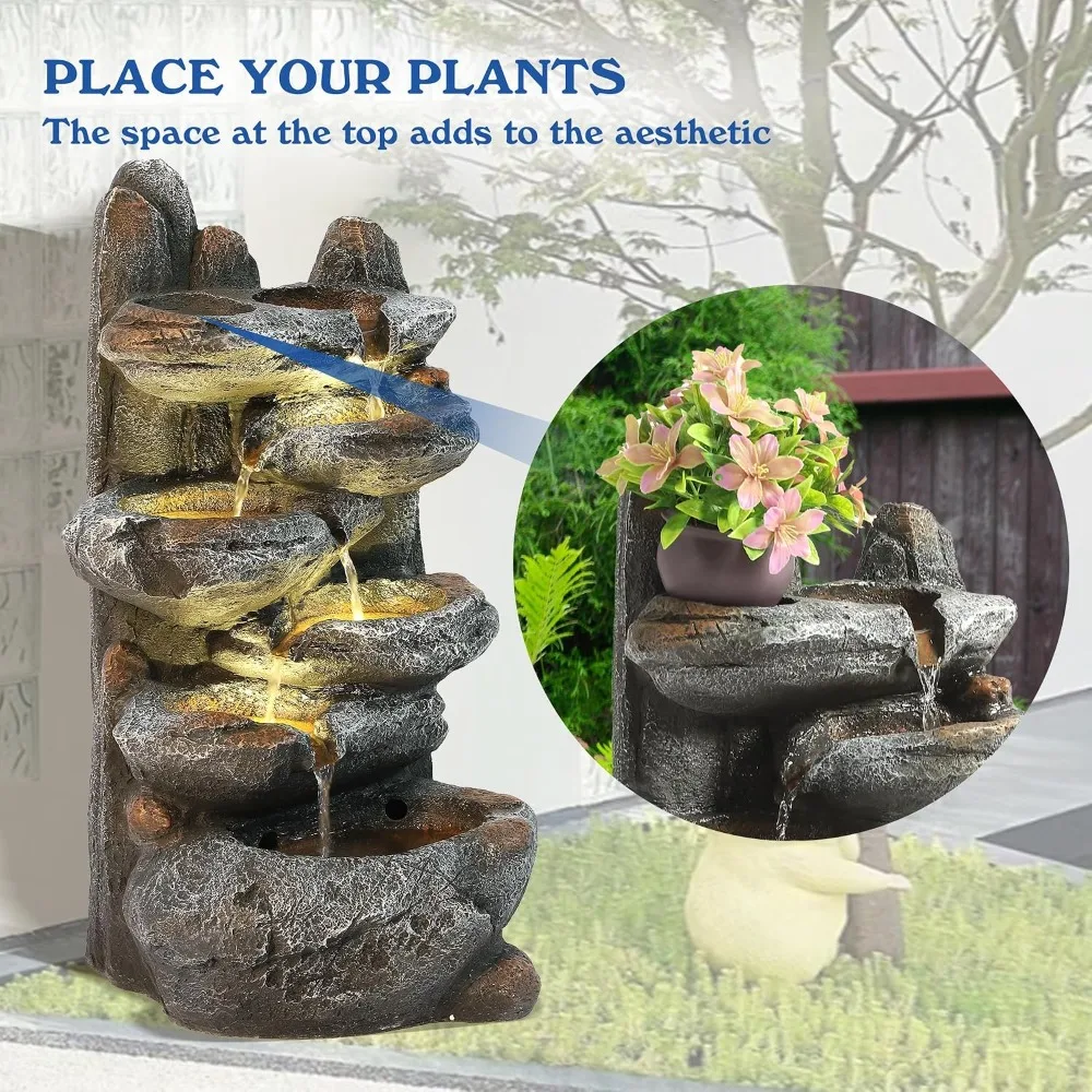 Outdoor Cascading Rock Water Fountain 6-Tier Waterfall Feature for Garden Patio Yard Decor
