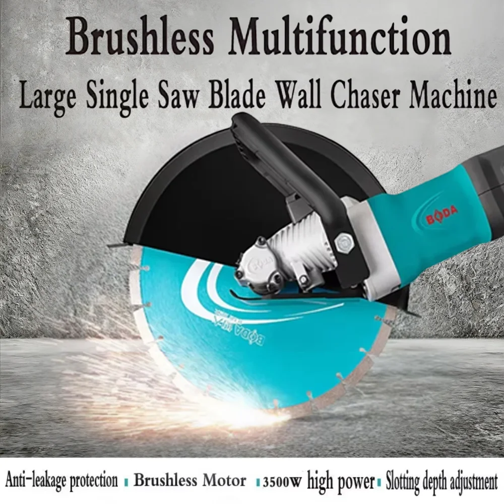 BODA BLC1-1400 Brushless Concrete Saw Wall Chaser Cutting Slotting 3500W Depth 130mm Water Dust-Free for Wood Rebar Steel