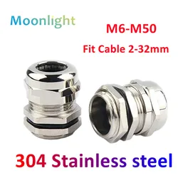 Waterproof Cable Gland Connector IP68 304 Stainless Steel Inox Metric Cable M6 M8 M10 M12 M14 M16 M18 for 3-6.5mm 4-8mm Cable