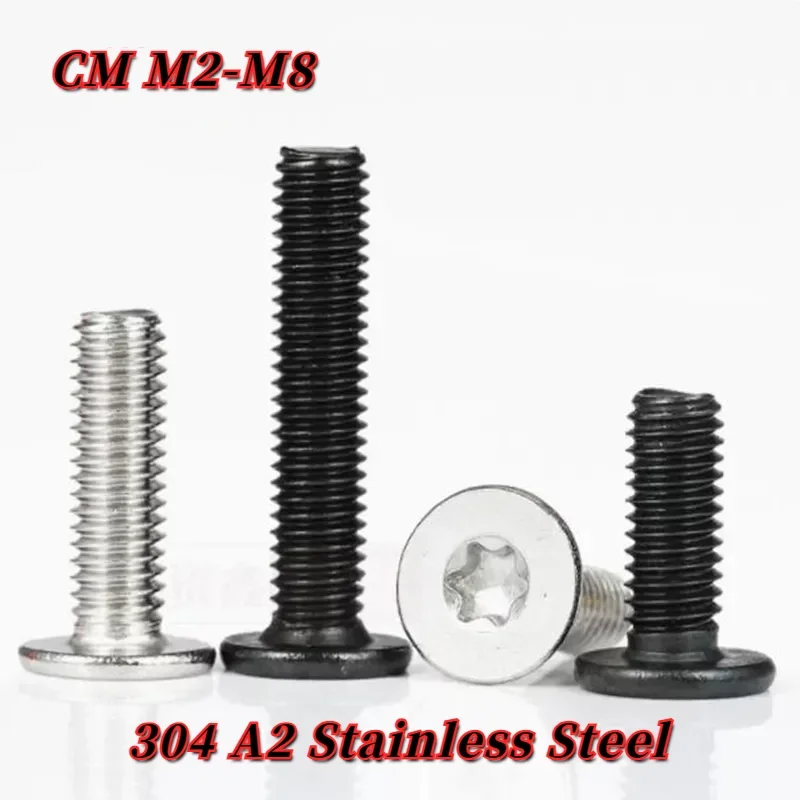 Thin Head Screw 304 A2 Stainless Steel /black Torx Six-Lobe Ultra Thin Flat Wafer Head Bolts CM M2 M2.5 M3 M4 M5 M6 M8 5-50pcs