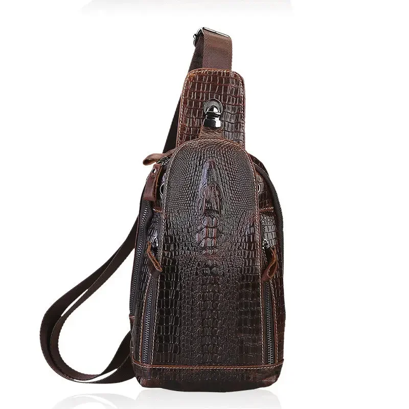 2024 New Fashion Genuine Leather Men Waist Packs Male Casual Chest Pack Alligator Casual Boy Brand Design Chest Shoulder Package