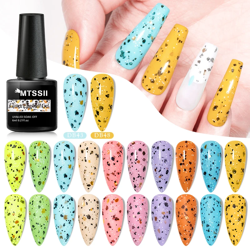 Mtssii 6ml eggshell ouro glitter gel unha polonês codorna ovo efeito transparente camada superior semi permanente embeber fora gel uv