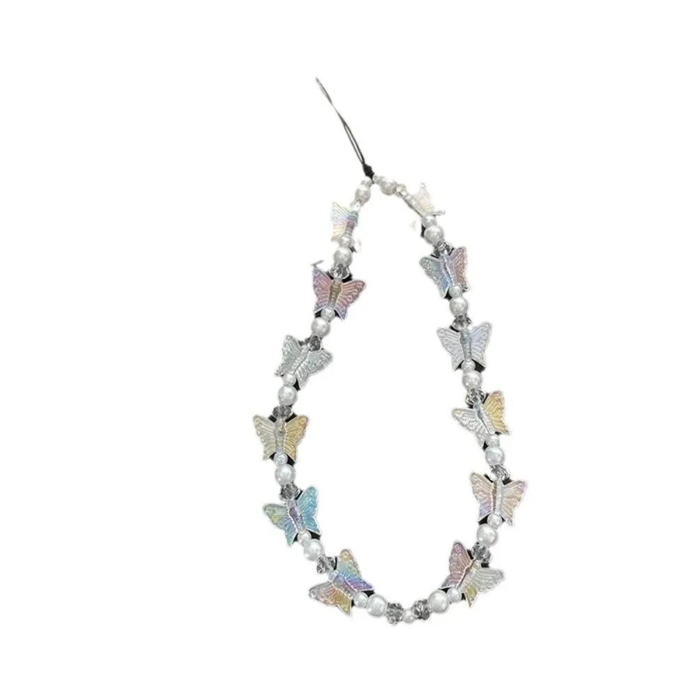 Butterfly Beaded Butterfly Cellphone Lanyard Y2K Crystal Clear Candy Colors Cellphone Keychain Cute Kawaii