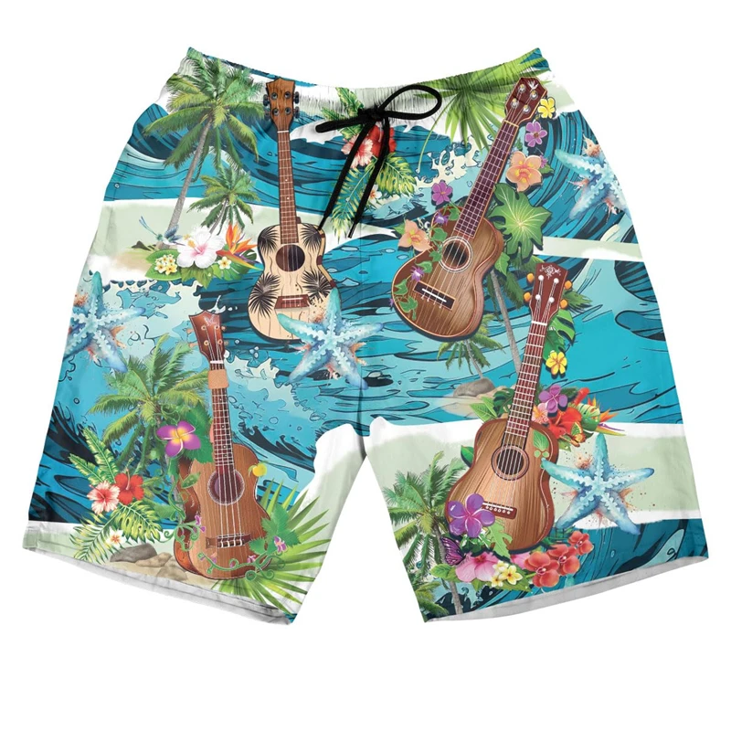 Pantalones cortos con gráfico de ukelele para hombre, ropa para jugadores de instrumentos, pantalones cortos de playa, bañadores hawaianos, violín, bañadores con estampado 3D