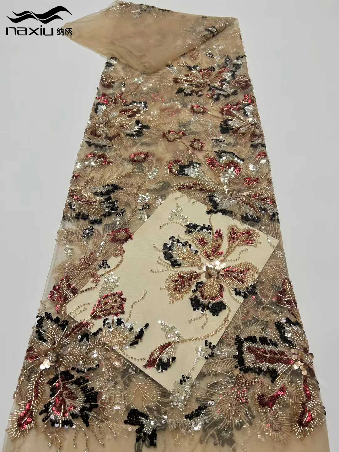 

Madison Latest African Beaded Lace Fabric French Sequin Tulle Mesh Lace Fabric for Women's Party Wedding Dresses