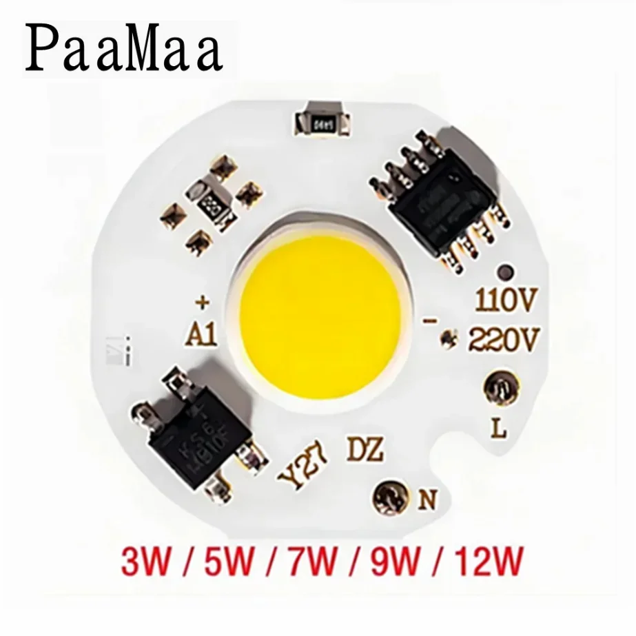 PaaMaa 3W 5W 7W 9W 10W 12W Y27 LED COB Chip Lamp 220V Smart IC No Need Driver Żarówka LED do światła powodziowego Zimna biel Ciepła biel