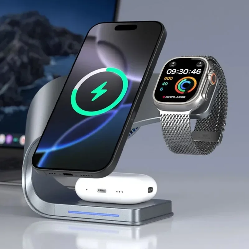 TEC Cooling 3 in 1 Wireless Charger Stand For Magsafe iPhone 17~12 Pro Max Apple Watch 9/8/7 Airpods Pro Magnetic Fast Charging