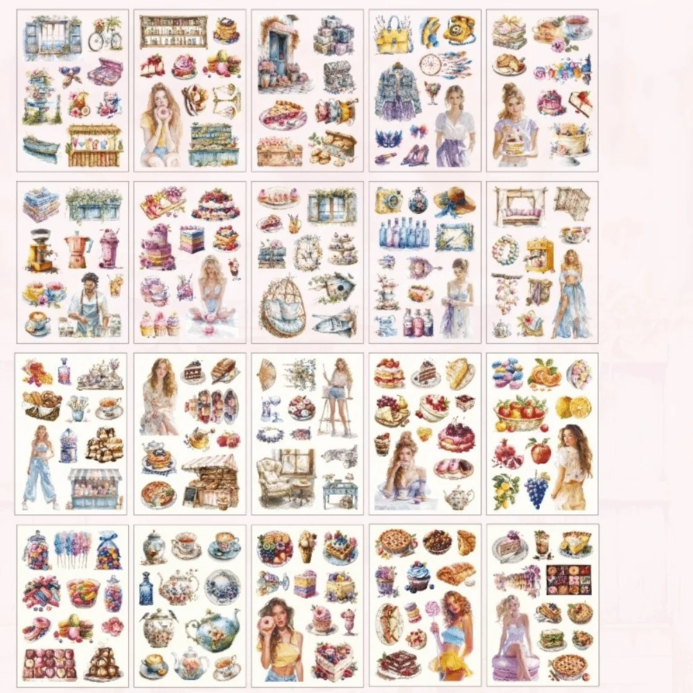 

New Retro Style Pocket Sticker Book PET Elegent Girls Scrapbook Stickers 20 Sheets Die Cut Diary Album Stickers Birthday Gifts