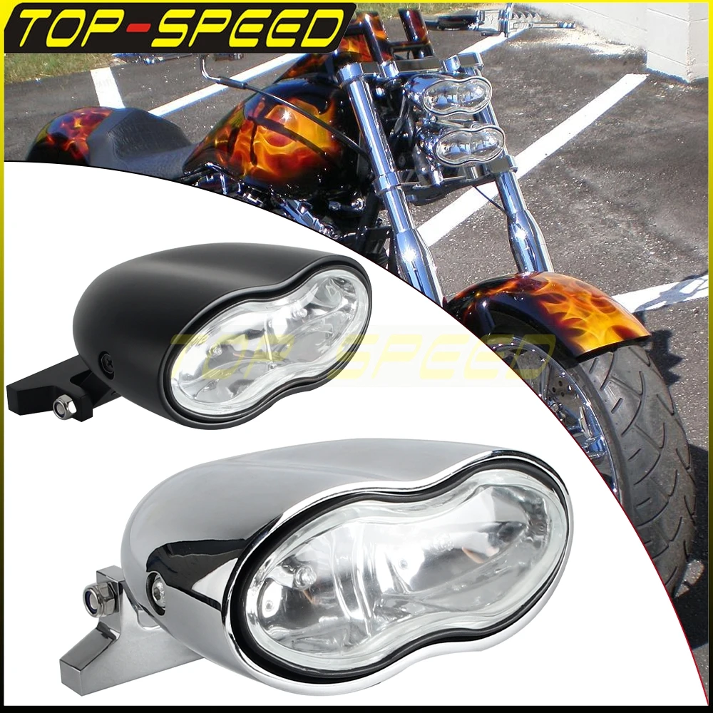 

Motorcycle Double Oval Wave Twin Headlight Dual Headlamp For Custom Harley Chopper Bobber Honda Yamaha Kawasaki Suzuki Victory