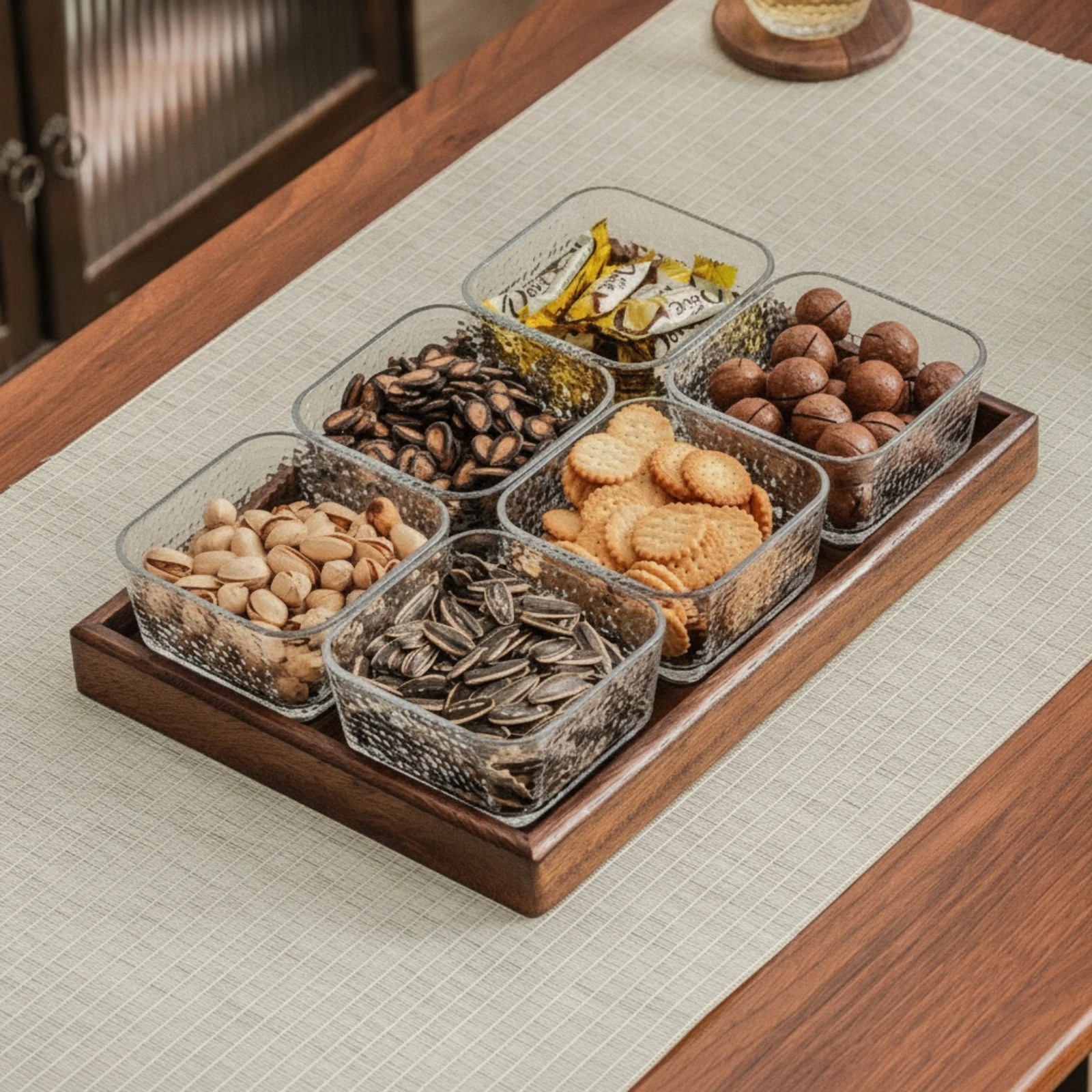 Serving Tray with Glass Bowls - đánh giá và giá Wooden Serving Tray