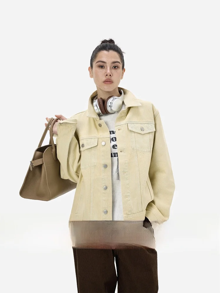 

egu Yue Organic Dyeing Proc Vintage Feel Denim Jaet Women's Commute Sle Cotton Polyester Blend ort Coat