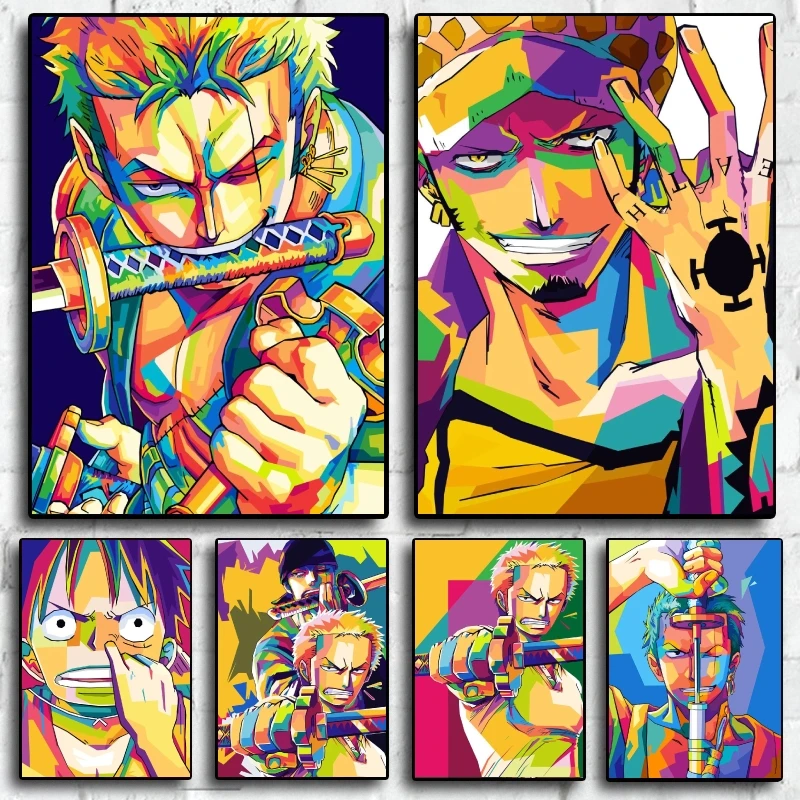 

One Piece Zoro Pop Art Wall Painting, Frameless Canvas Decor, High - Definition Anime Warrior Art, Suitable for Home Decoration
