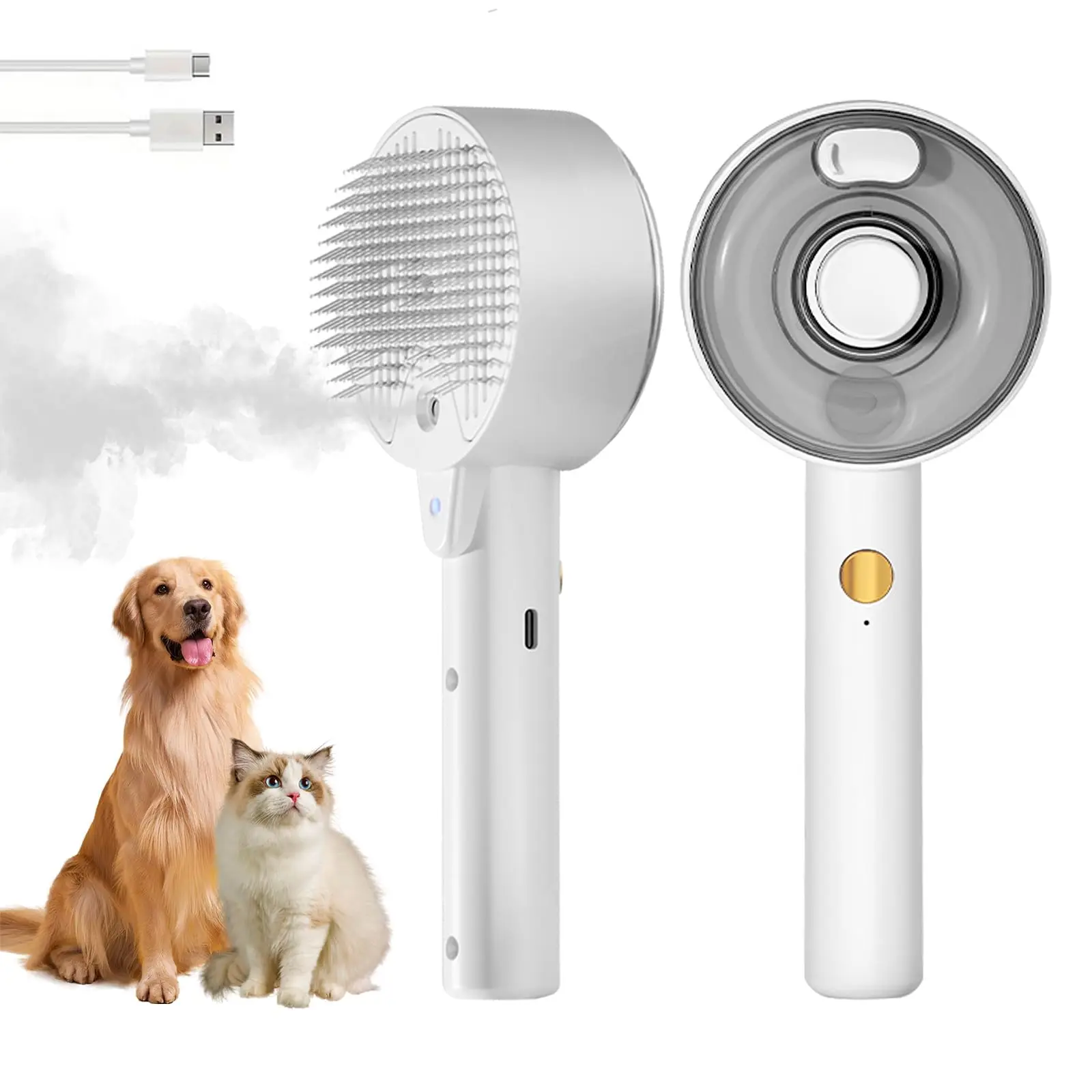 Upgraded Pet Spray Hair Removal Comb With UV Light Pet Hair Massage Cat Dog Brush Rechargeable Pet Brush