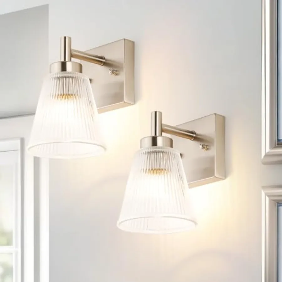 

Vintage Wall Sconce Set of 2 with Glass Shade Brass Sconces Brushed Bathroom Vanity Light Fixtures Modern Wall Lighting Fixture