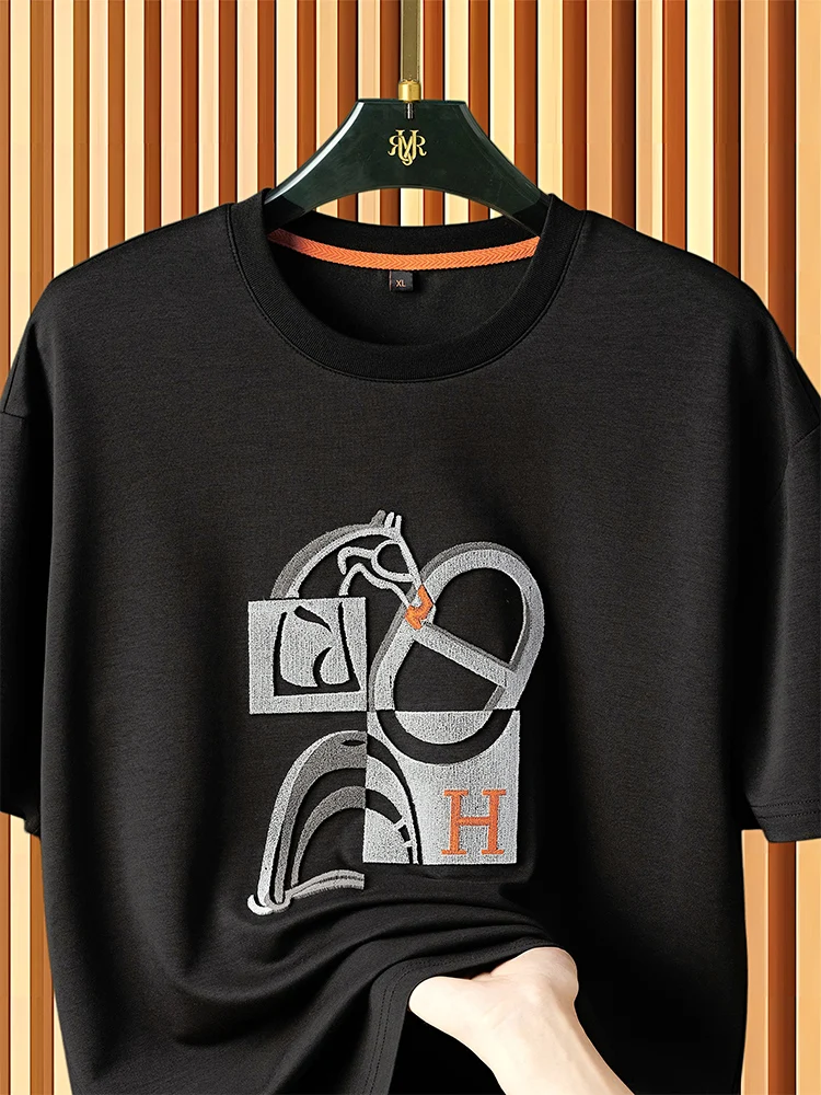 

Faionable ort Sve T-irt Embroidered round Ne Modal Casual Summer Trendy Breathable Polyester Cotton Blend