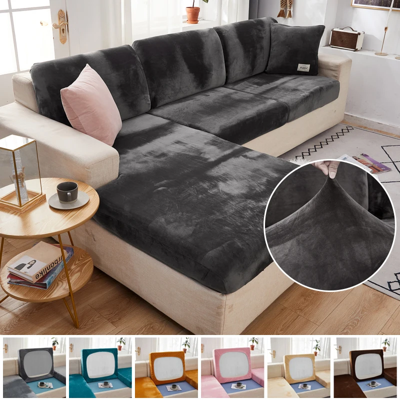 Elasticated Velvet Sofa Seat Cushion Covers Plush Chair Cover Corner Sofa Cover Furniture Seater Sofa Slipcover for Living Room