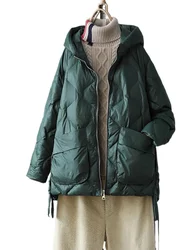 New Winter Women 90% White Duck Down Jacket Casual Loose Fashion Outwear Hooded Puffer Coat Short Light Warm Parka