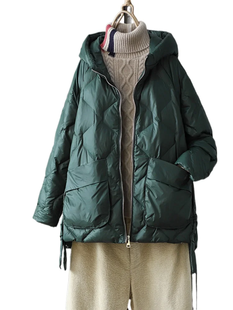 Nowa zimowa damska 90% biała kurtka puchowa z kaczego puchu Casual Loose Fashion Outwear Płaszcz puchowy z kapturem Krótka lekka ciepła parka