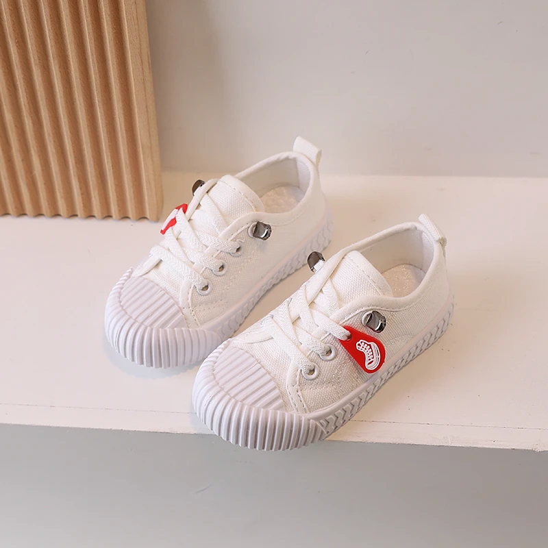 Baby Child White Black Sneakers Spring 2024 Leisure Lace-up Kids Comfort Sneakers Boy Little Girl Canvas Shoes Toddlers Tennis