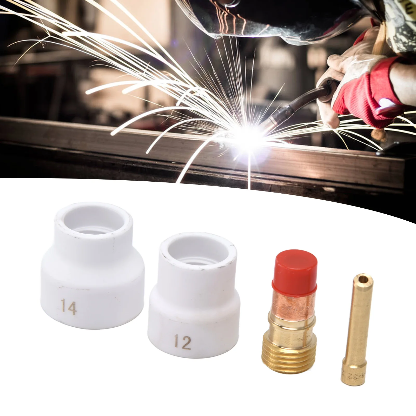 

TIG Gas Lens Kit White Ceramic Cup Short Bevel Electrode Holder Connector for WP 17 18 26 TIG Welding Torch Kit