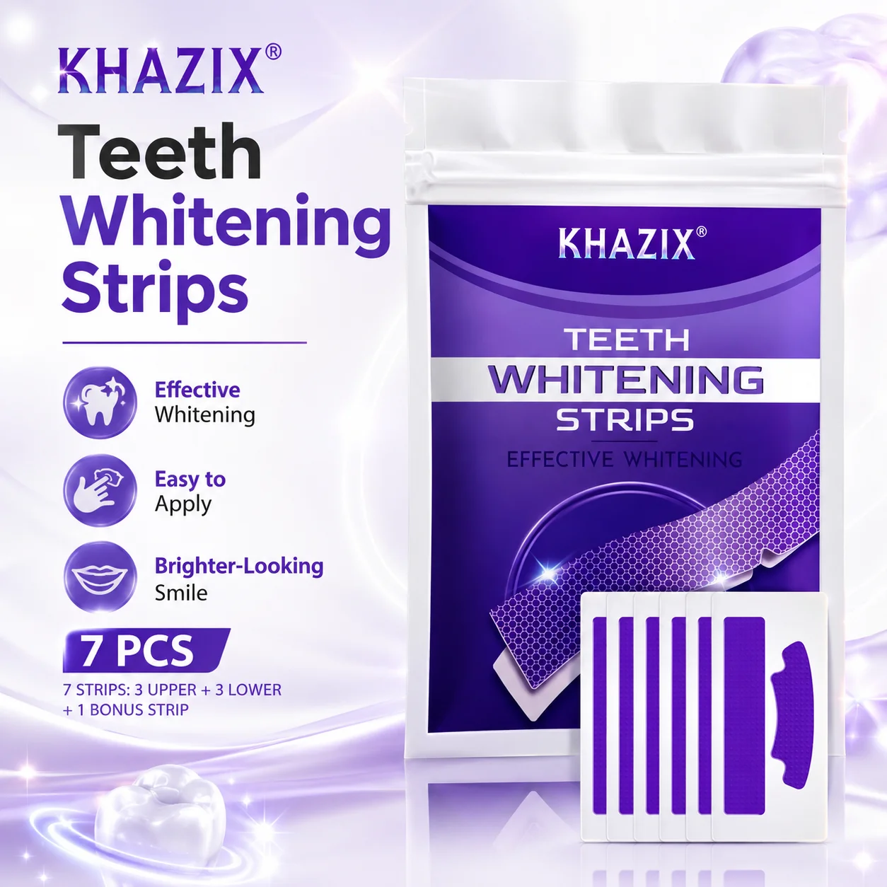 7-Piece Teeth Care Dental Patches for Gentle Cleaning, Removing Stains, Portable and Freshening Breath – Purple Tooth Patches