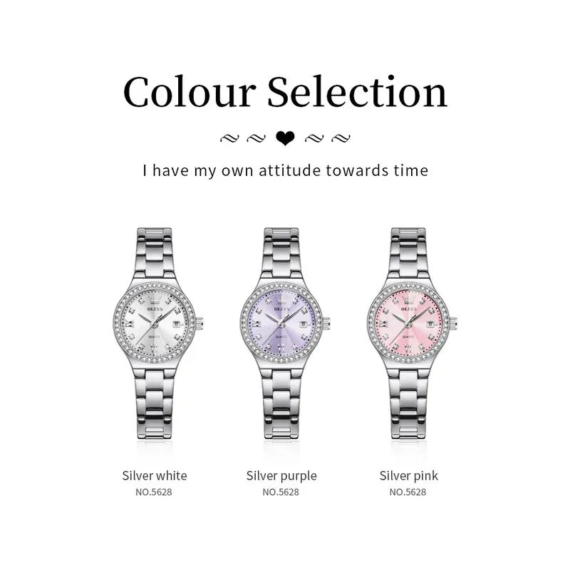 OLEVS 5628 Women's Quartz Watch Stainless Steel Luminous Waterproof Wristwatch with Diamond Scale And Date Function image 6