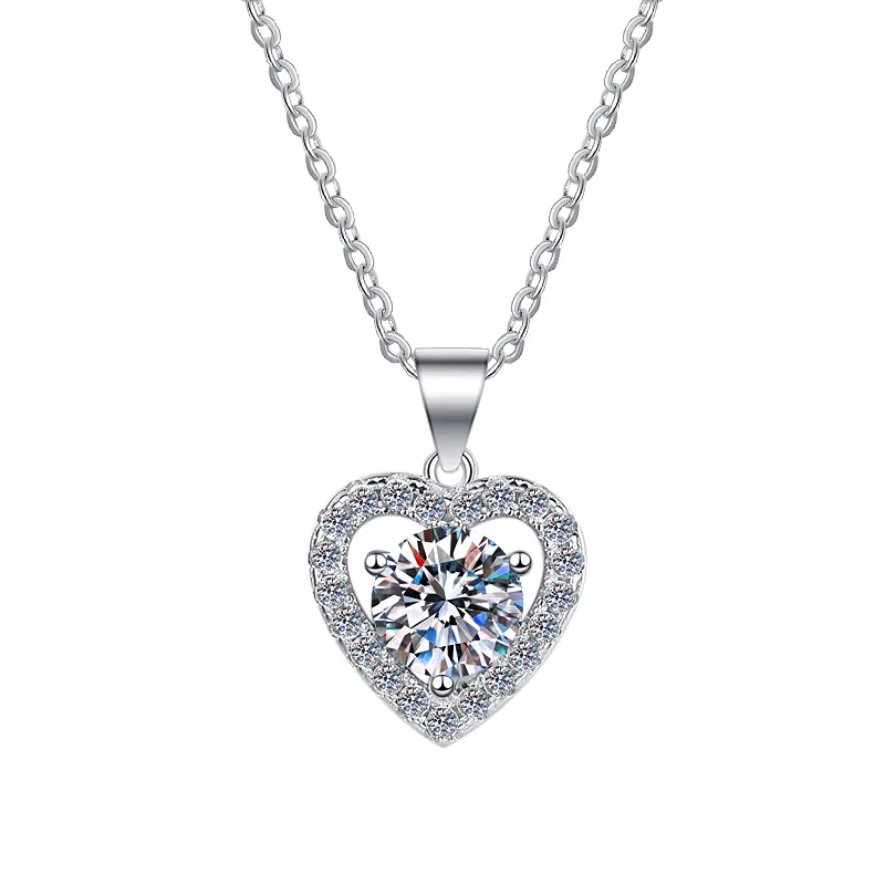 

S925 Sterling Silver Diamond Heart Collarbone Necklace 18K Gold Plated D Color VVS1 Moissanite Pendant Mother Day Jewelry Gift