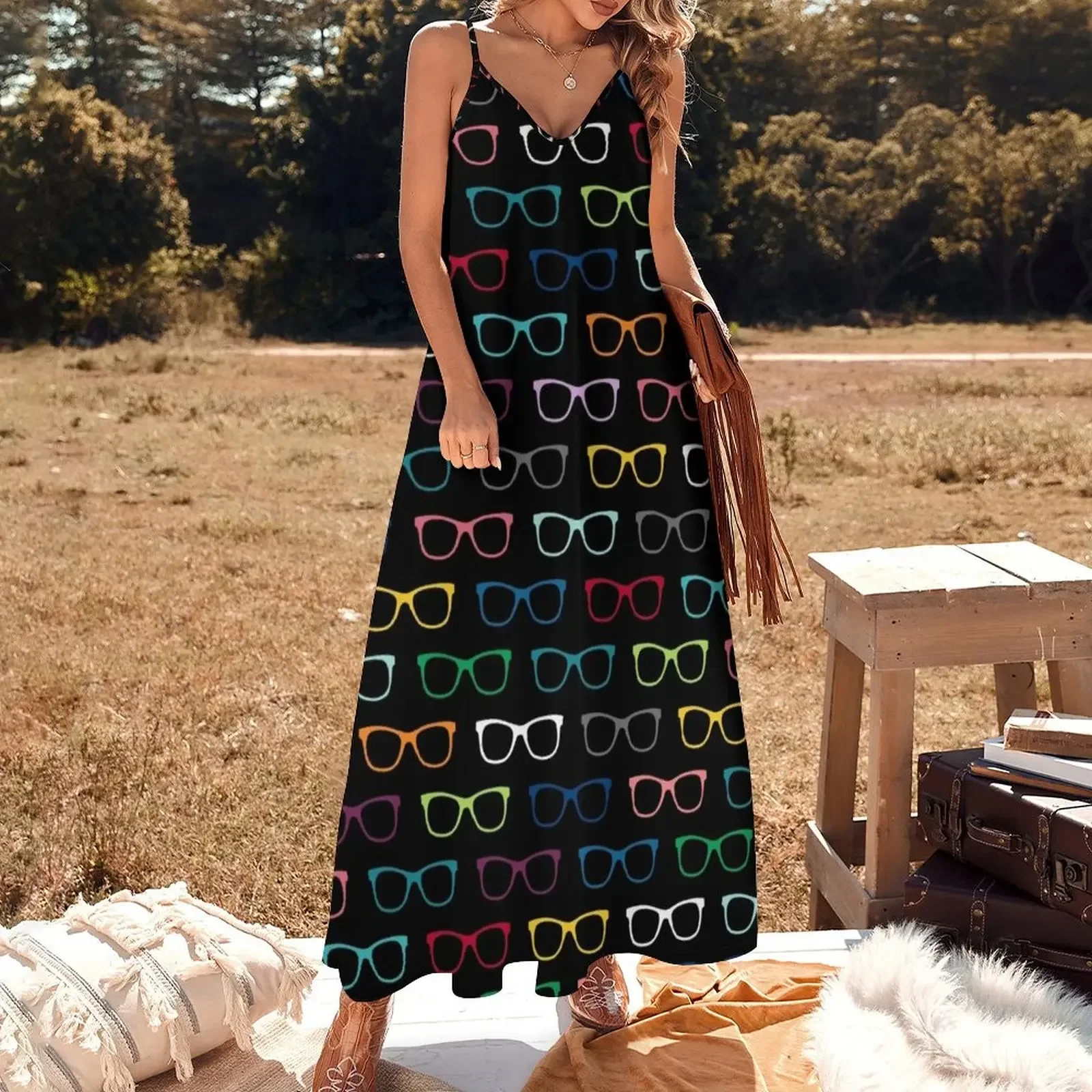 Colorful Hipster Eyeglasses Pattern Sleeveless Dress elegant dresses for women women formal occasion dresses fairy dress Dress