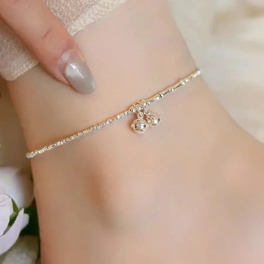 Silver-plated Broken Silver Bamboo Joint Bell Foot Chain Women Trendy Fine Jewelry Geometric Accessories Bell-shaped Ankle Chain