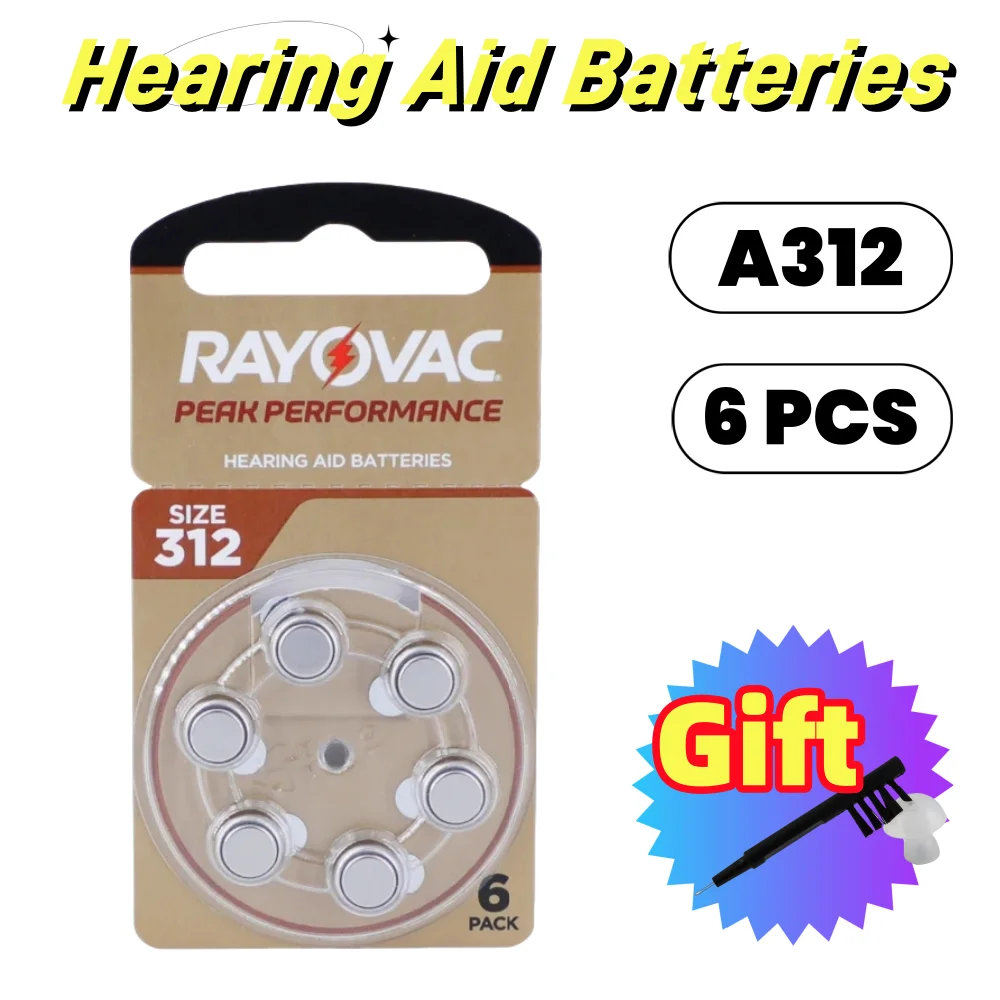 

6 pcs Hearing Aid Batteries Rayovac Peak A10 A13 A312 A675 Zinc Air 1.45V Battery For Profesional Hearing Aids