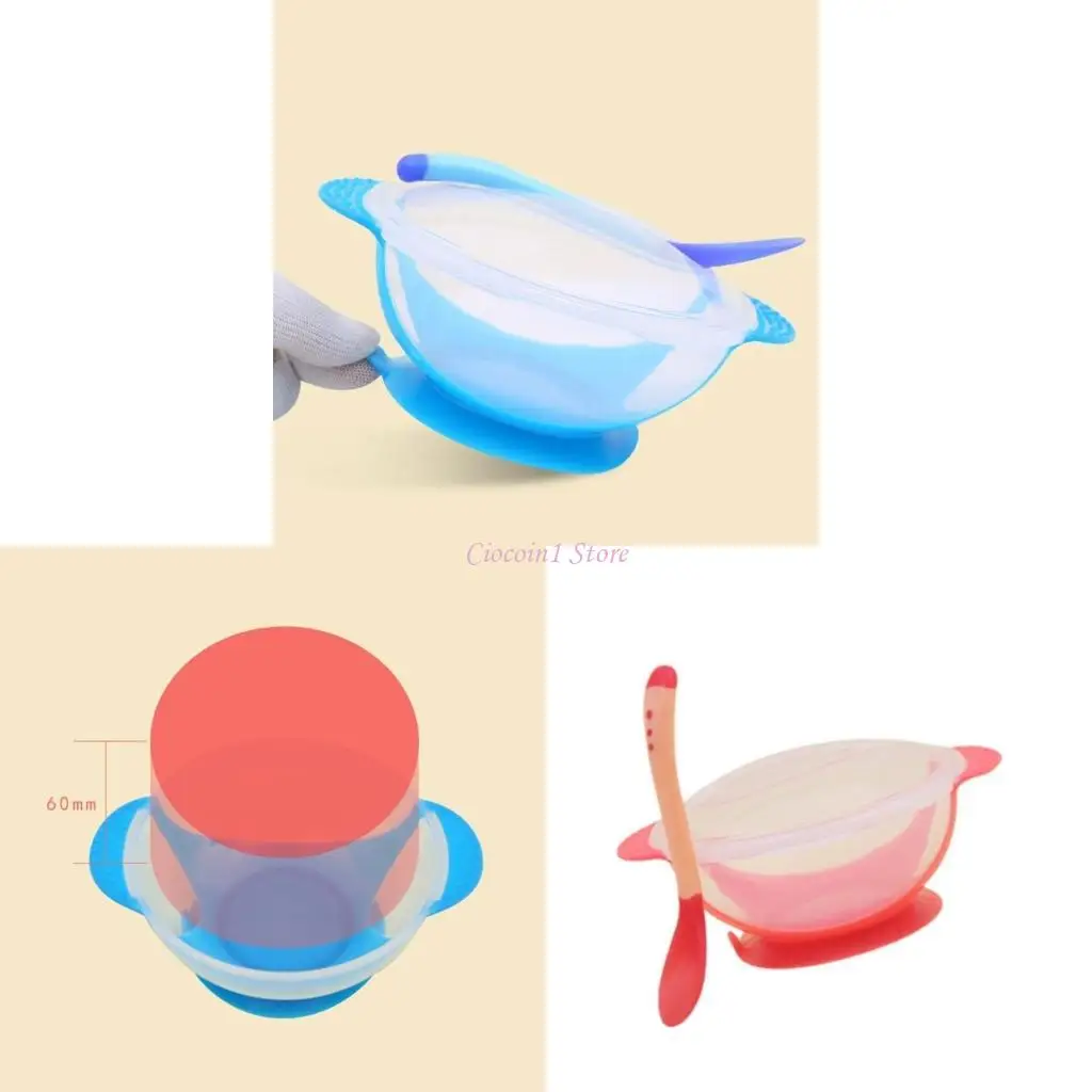 

Y1UB Baby Feeding Essential Silicoen Strong Suction Bowl and Spoon Set with Clear Lid