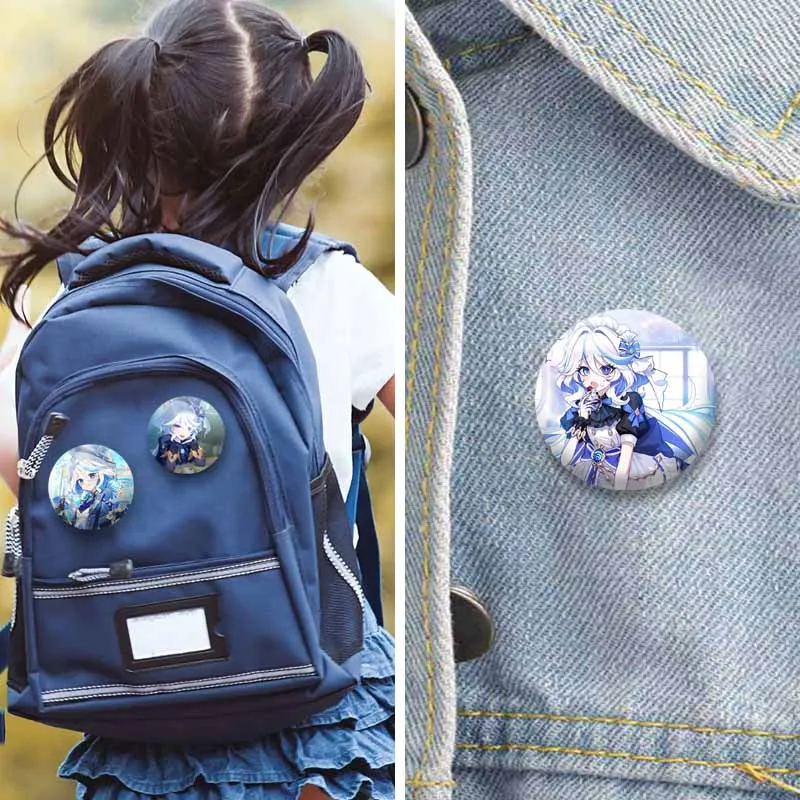 فتاة كارتون فورينا ‌   شارة لعبة Genshin تأثير بروش دائري على حقيبة الملابس والاكسسوارات مخصص التلبيب دبوس مجوهرات هدية للأصدقاء