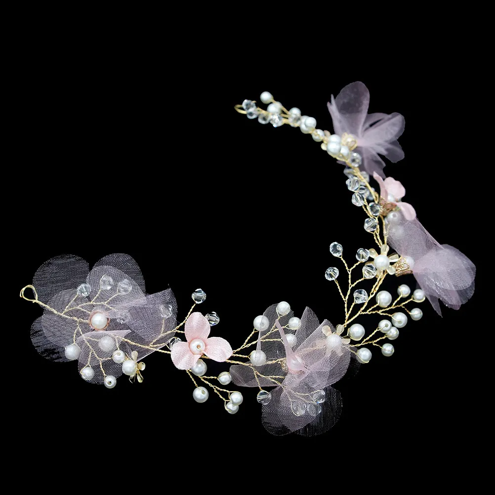 

Chic Pink Pearl Crystal Flower Headband Feminine Wedding Hair Accessory for Brides Party Prom Evening Outfit