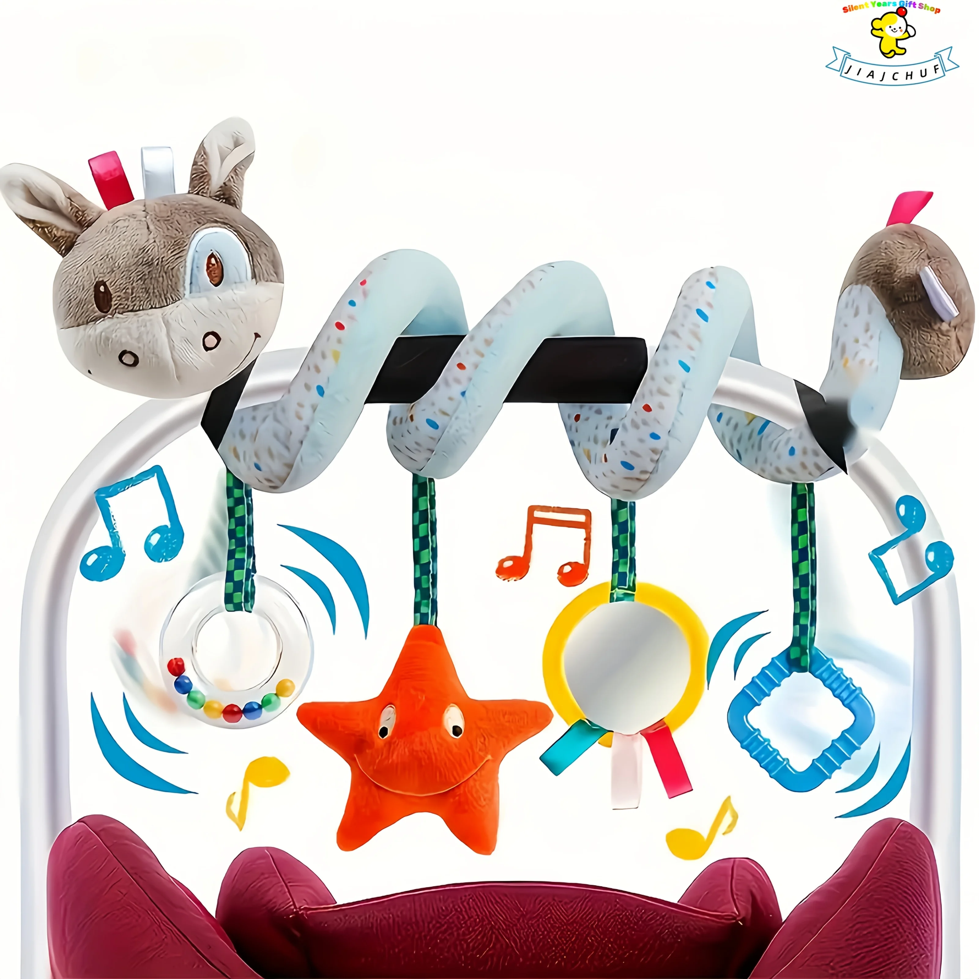 아기 카시트 장난감 귀여운 동물 & 음악 디자인, 걸이형 장난감 포함, 유모차 액세서리, 재미있는 디자인, 견고한 구조