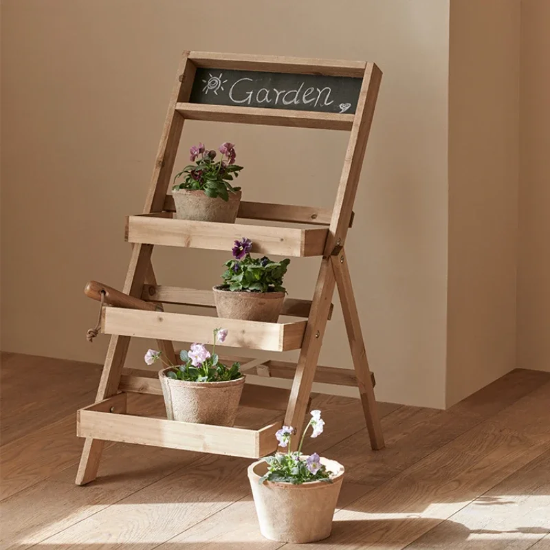 

Multi story solid wood floor standing flower racks, balconies, wooden succulent shelves, folding outdoor gardens,