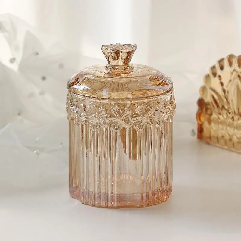 European Style Embossed Box Crystal Glass Cotton Swab Jewelry Storage Dustproof Covered High Aesthetic Value Candy