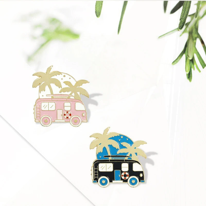 Tas Lapel pin petualangan lencana kartun menyenangkan perhiasan hadiah anak teman Motorhome perjalanan Enamel pin rekreasi kendaraan Pines