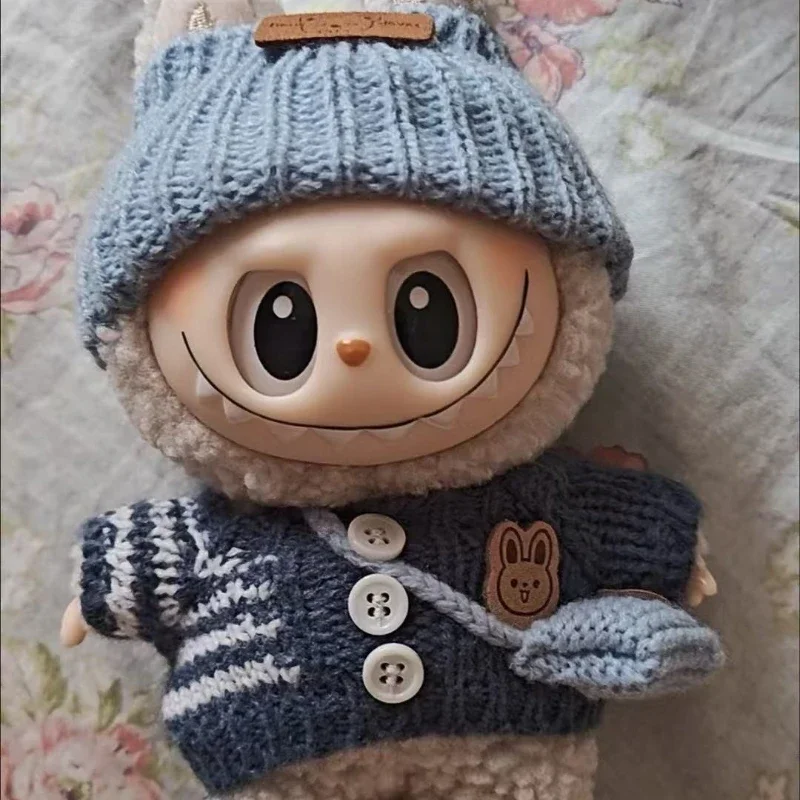 15-17cm v1v2 라부부 옷 세트 라부부 앉아있는 파티 베어 라벨 스카프 모자 가방 인형 액세서리 귀여운 장식