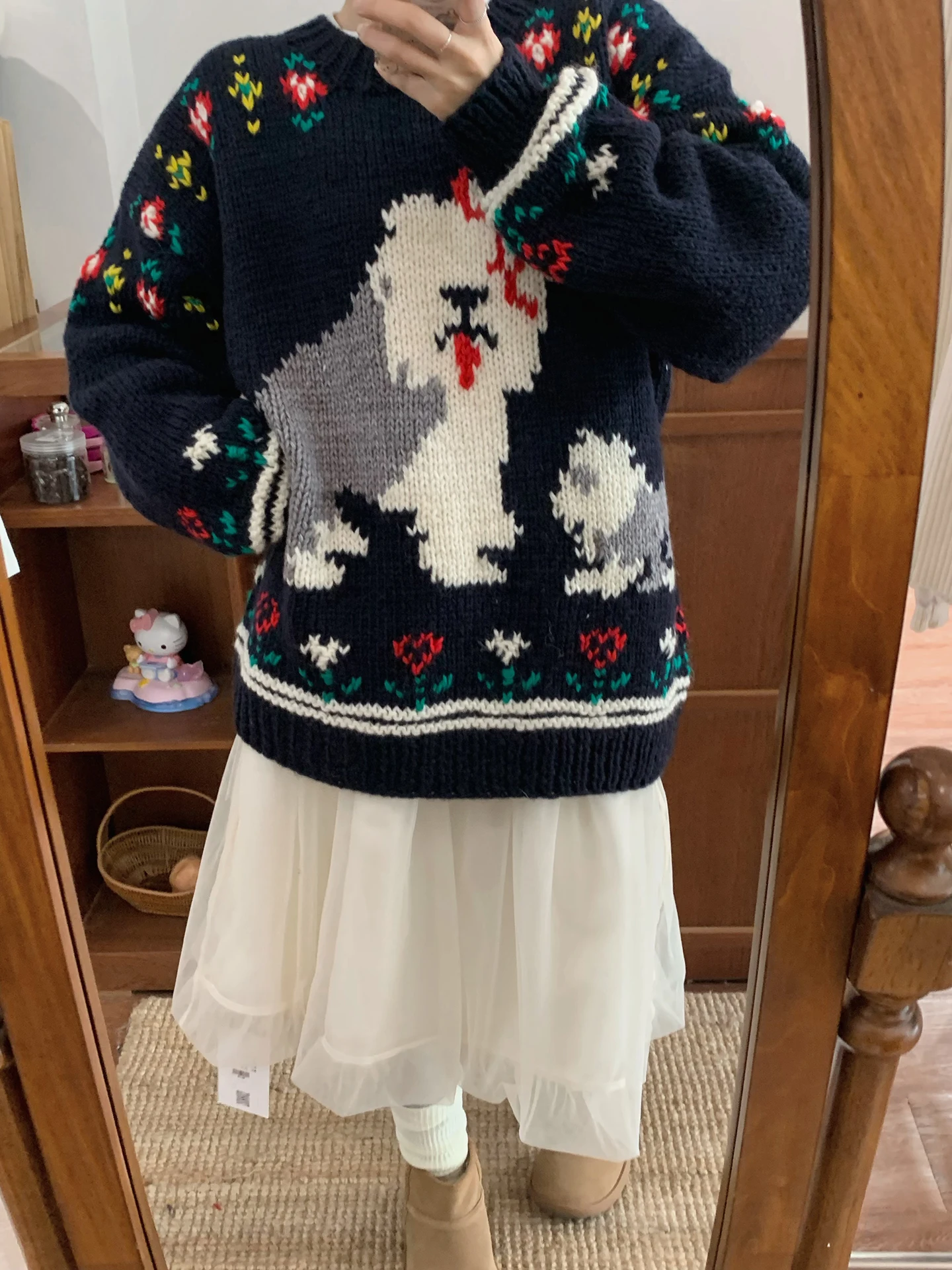 

Вязаный кардиган из шерсти с мультяшным собачонком, с открытыми боками, детский забавный шерстяной вязаный свитер-пальто