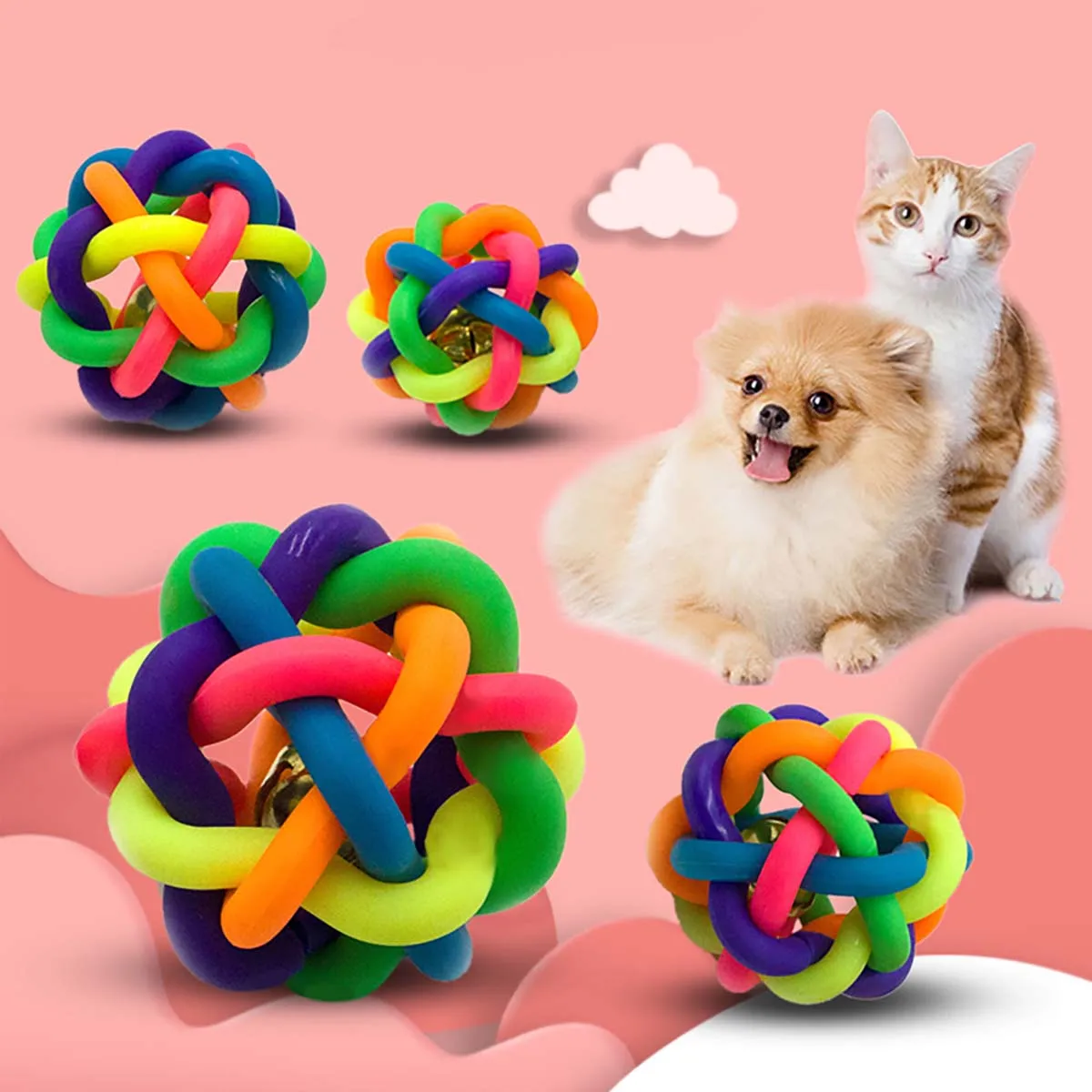 2 PCs PVC Material Colorful Bell Toy Ball Pet Cat Dog Interactive Toy