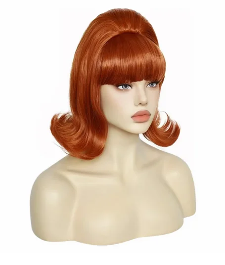 Synthetic Hair Short 70s Pinup Pelucas 60s Black Retro Beehive Flip Wigs for Women Wig