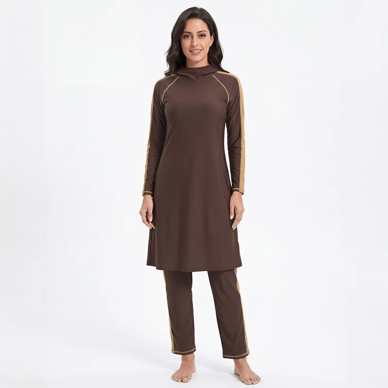 Women Muslim Modest Swimwear 2 Piece Burkini Set Long Sleeve Hooded Tunic Top Pants Full Coverage Islamic Bathing Suit