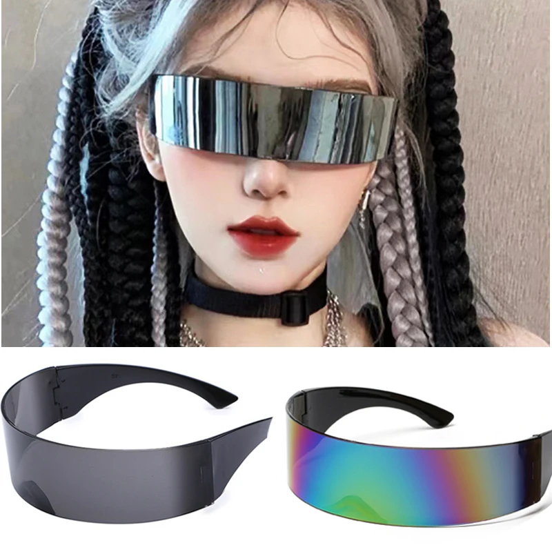 Schmale Zyklop-Visier Alien-Sonnenbrille Laser-Brille UV400 Persönlichkeit Verspiegelte Gläser Kostüm-Brillen Herrenbrille