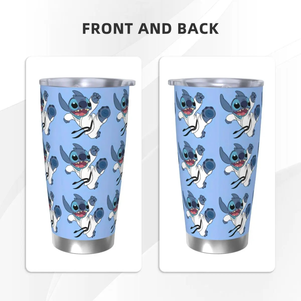 Lilo & Stitch Karate Alien Insulated Tumbler with Straws Cartoon   Stainless Steel Thermal Mug Office Home Car Bottle Cup, 20oz