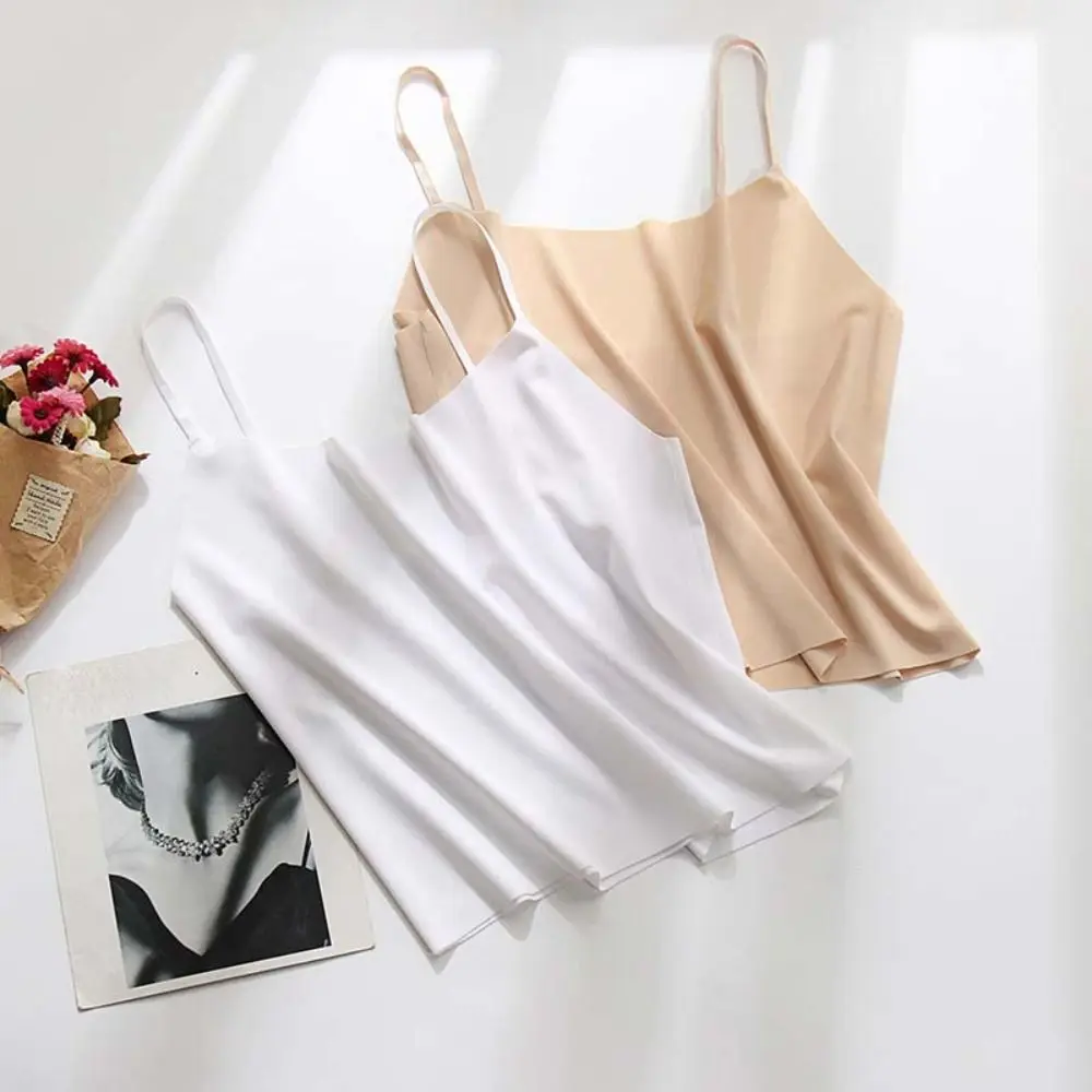 Thin Ice Silk Traceless Sling Bralette Crop Tops Solid Color Strap Skinny Vest Tops Women's Top Tank Top Sleeveless Camisole