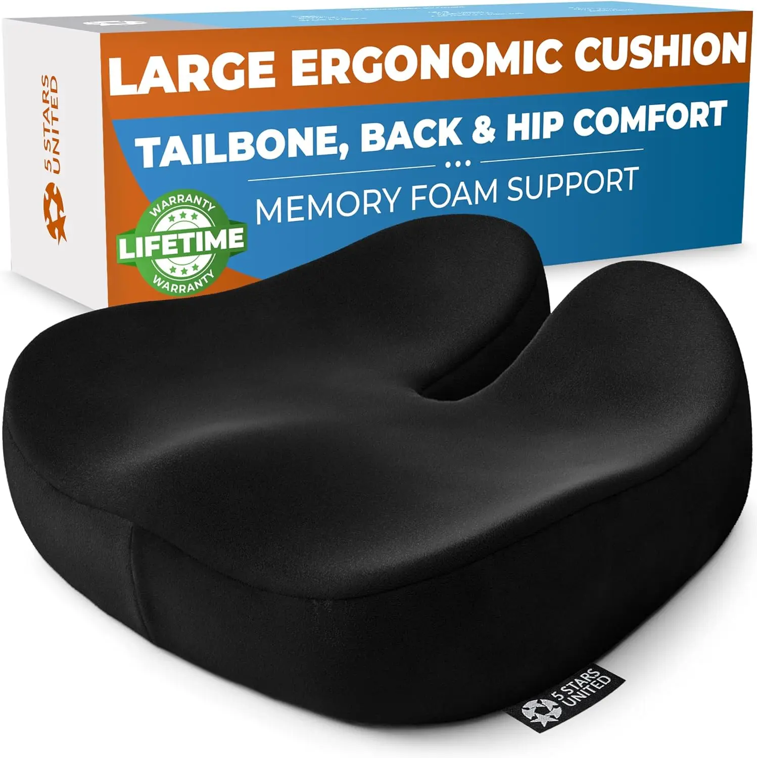 

Seat Cushion for Tailbone Pain Relief – Large Memory Foam Cushion for Coccyx, Hip, Sciatica & Post-Surgery Recove