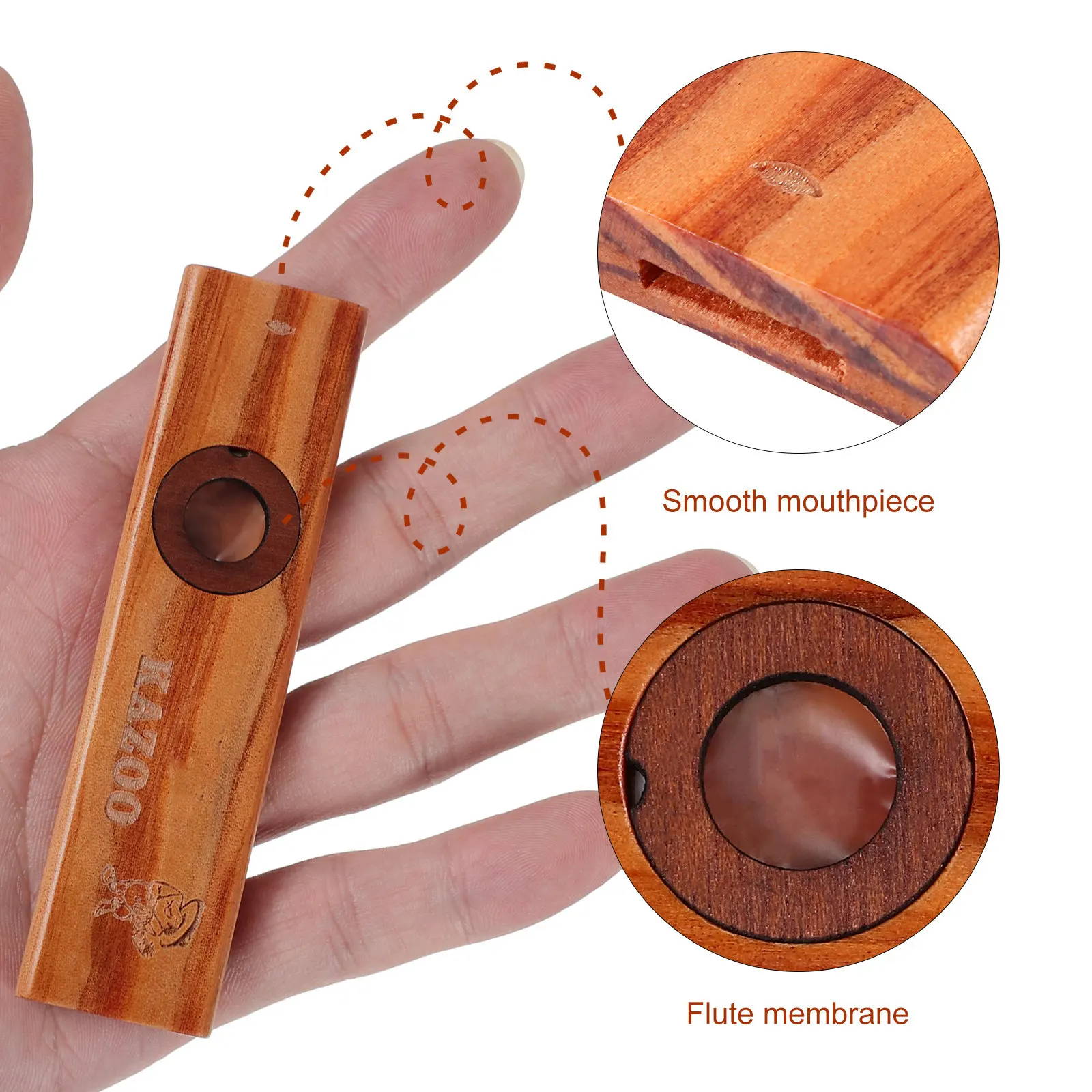 1Set Solid Wood Kazoo Easy to Learn Musical Instrument Portable Kazoo for Kids Adults Guitar Ukulele Partner with Spare