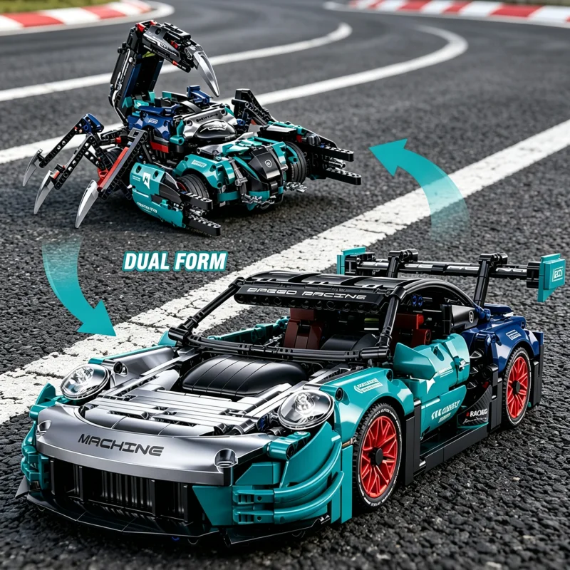 2 in 1 Transformable Building Blocks DIY 1/14 Hypercar Scorpion Assembly Brick Model Desktop Decor Educational Toy Kid Boy Gifts