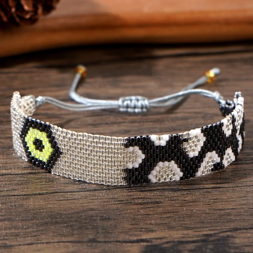 Beaded bracelet Eye Geometry Bohemia Originality Design Hand knitting Adjustable Tide Simple Rice bead bracelet